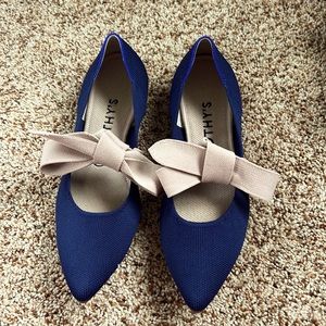 ROTHY'S MARY JANE BOW - Womens Flats - SIZE 8.5 navy blue with blush tie
